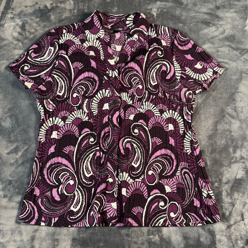 East 5th Petite PM Purple Paisley Button Front Short Sleeve Blouse